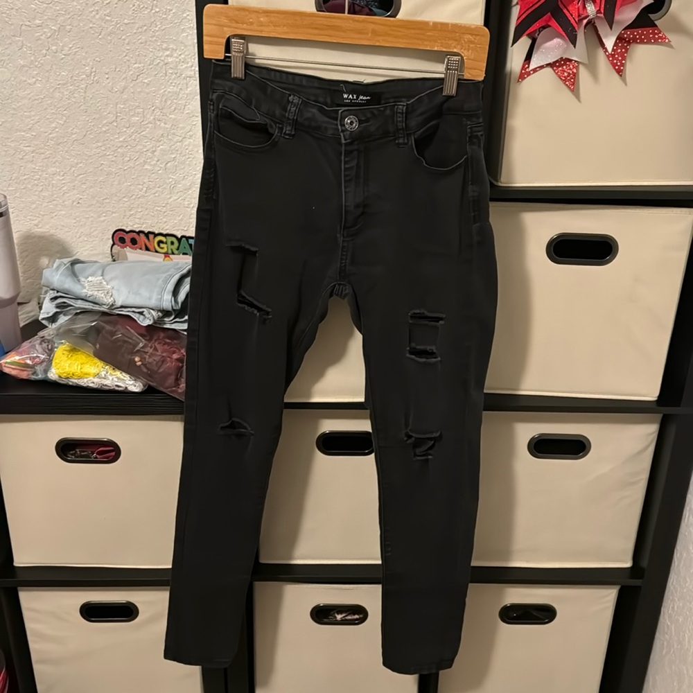 Black ripped jeans, been worn but are amazing and soft and very stretchy